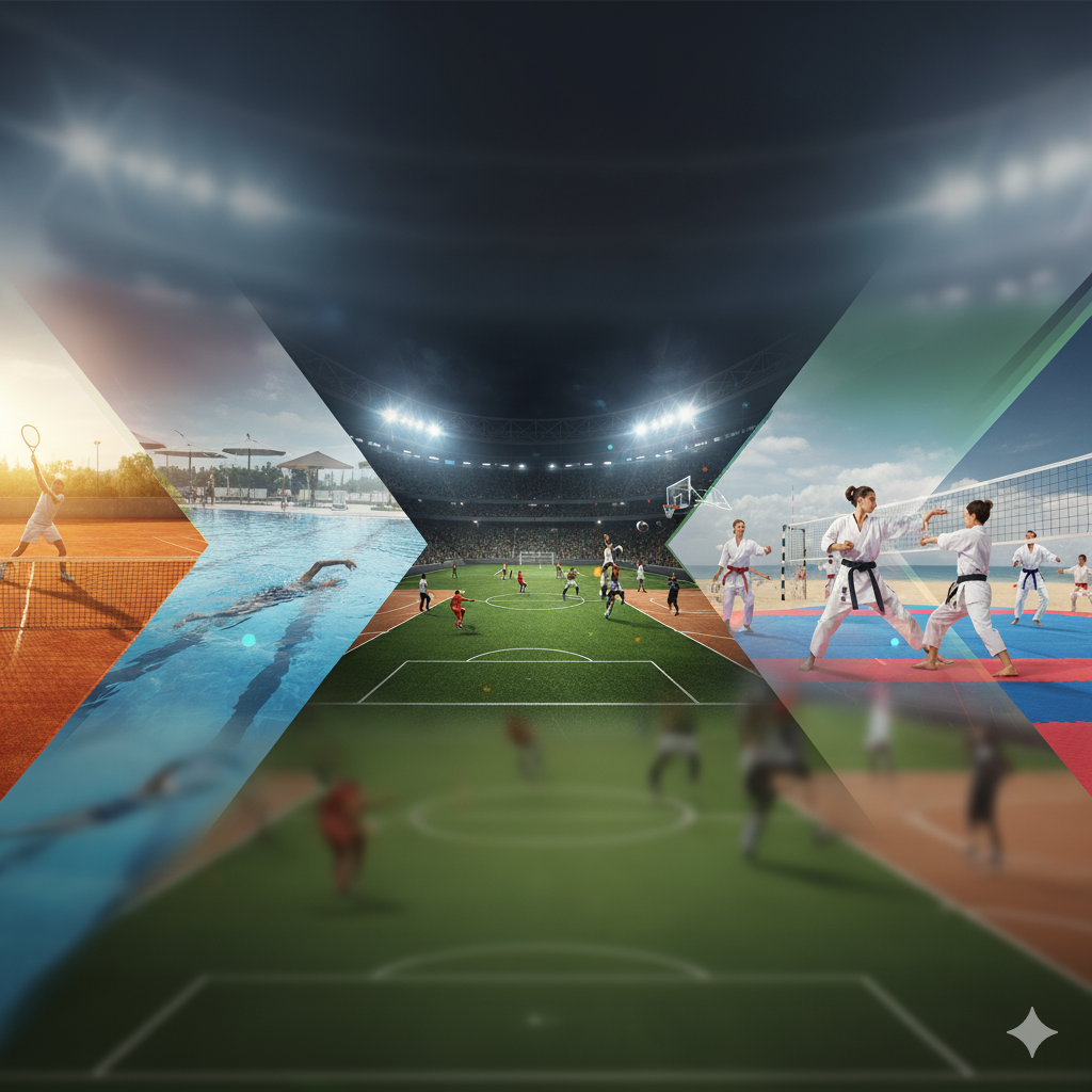 Abstract, dynamic image of a multi-sport facility